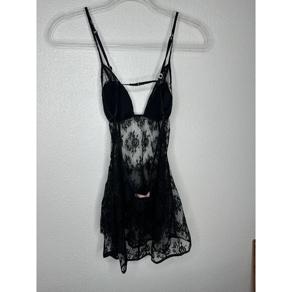 Victoria’s Secret Very Sexy Black Sheer Lace Nightie Open Back Slip Lingerie - Picture 7 of 12
